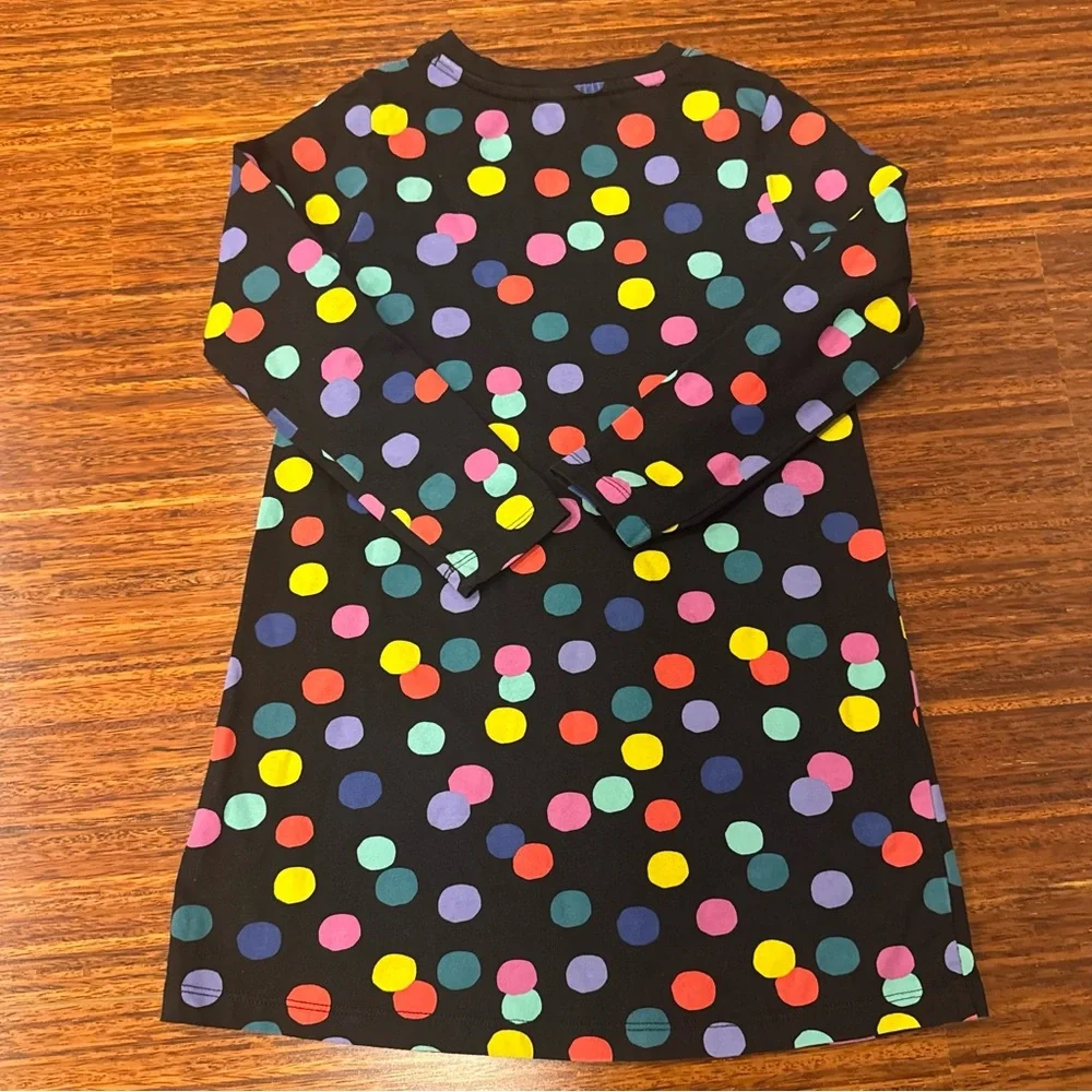 Hanna Andersson long sleeve Tshirt dress size 120 6/7 EUC  black with polka dots